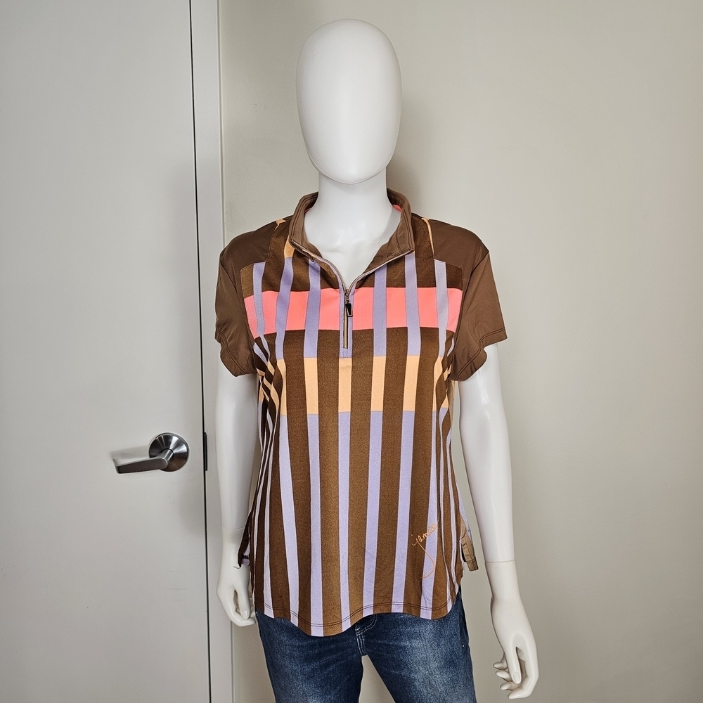 Jamie Sadock Multicolor Striped Collared 1/4 Zip Shirt Sz L